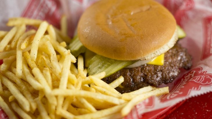 Freddy's original double combo basket with fries.